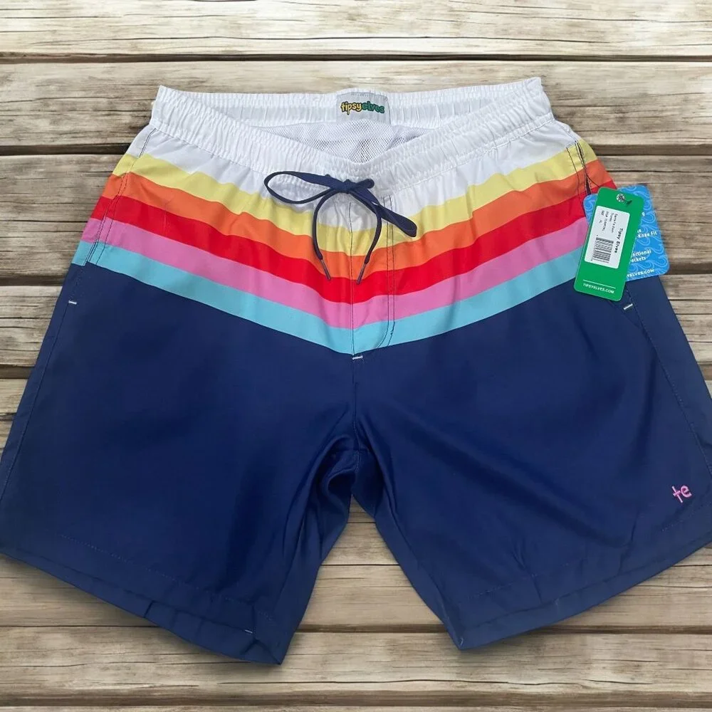 Tipsy Elves Santa Fe Rainbow Swim Trunks XL Summer Beach Coastal Vacation Cruise